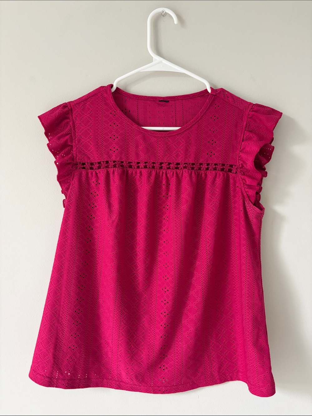 Fuchsia Eyelet Ruffle Sleeve Blouse